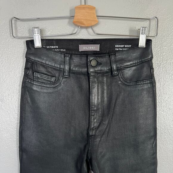DL1961 Bridget Jeans Instasculpt Boot Cut Coated Black Women's Size 25 High Rise - Picture 4 of 13